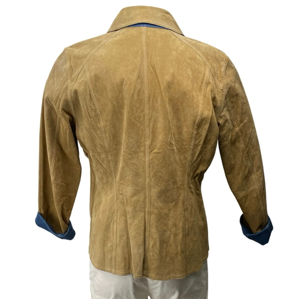 Cervelle 100% Suede Women's Brown Tan Zip Up Collar Long Sleeve Coat Jacket Sz L - Image 3