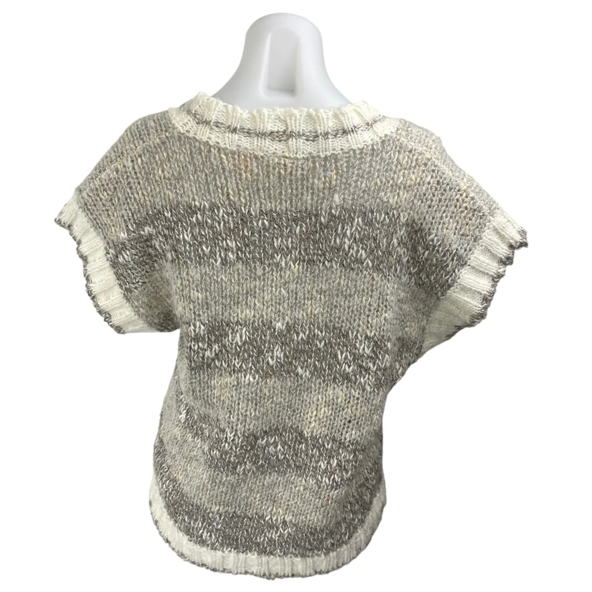 CG Career Guild Womens Gray Tan Wool Knit Short Sleeve V-Neck Sweater Vest Top L - Image 2