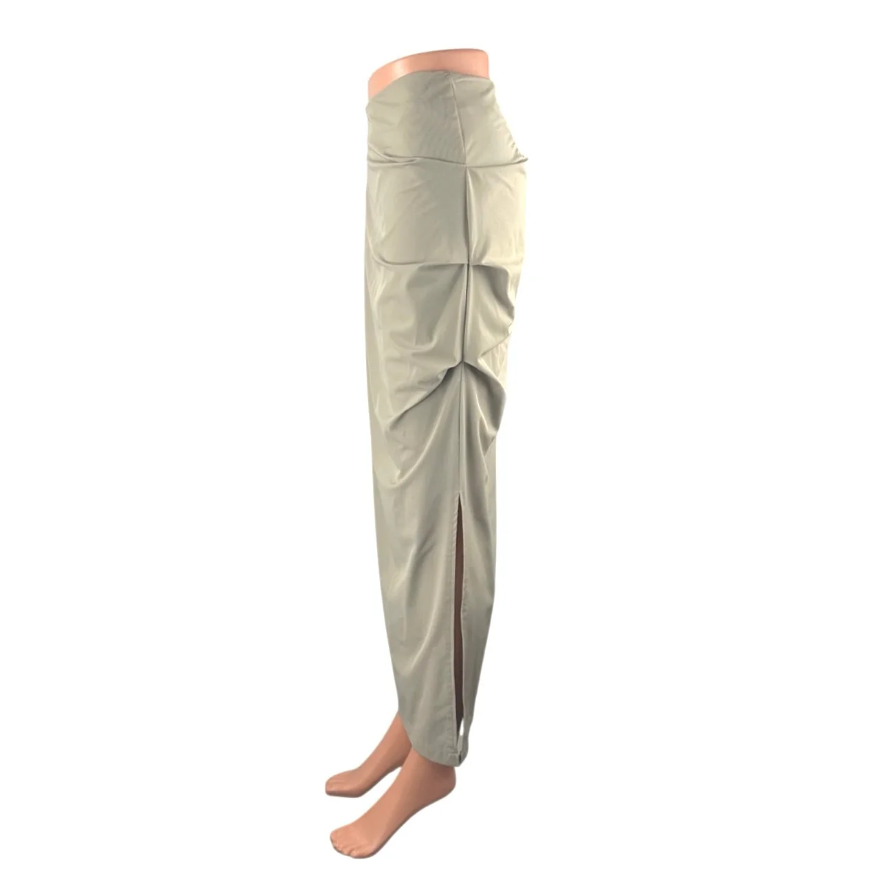 Chacha Women's Beige Taupe High Waisted Ruched Slit Pencil Maxi Skirt Size S - Image 2