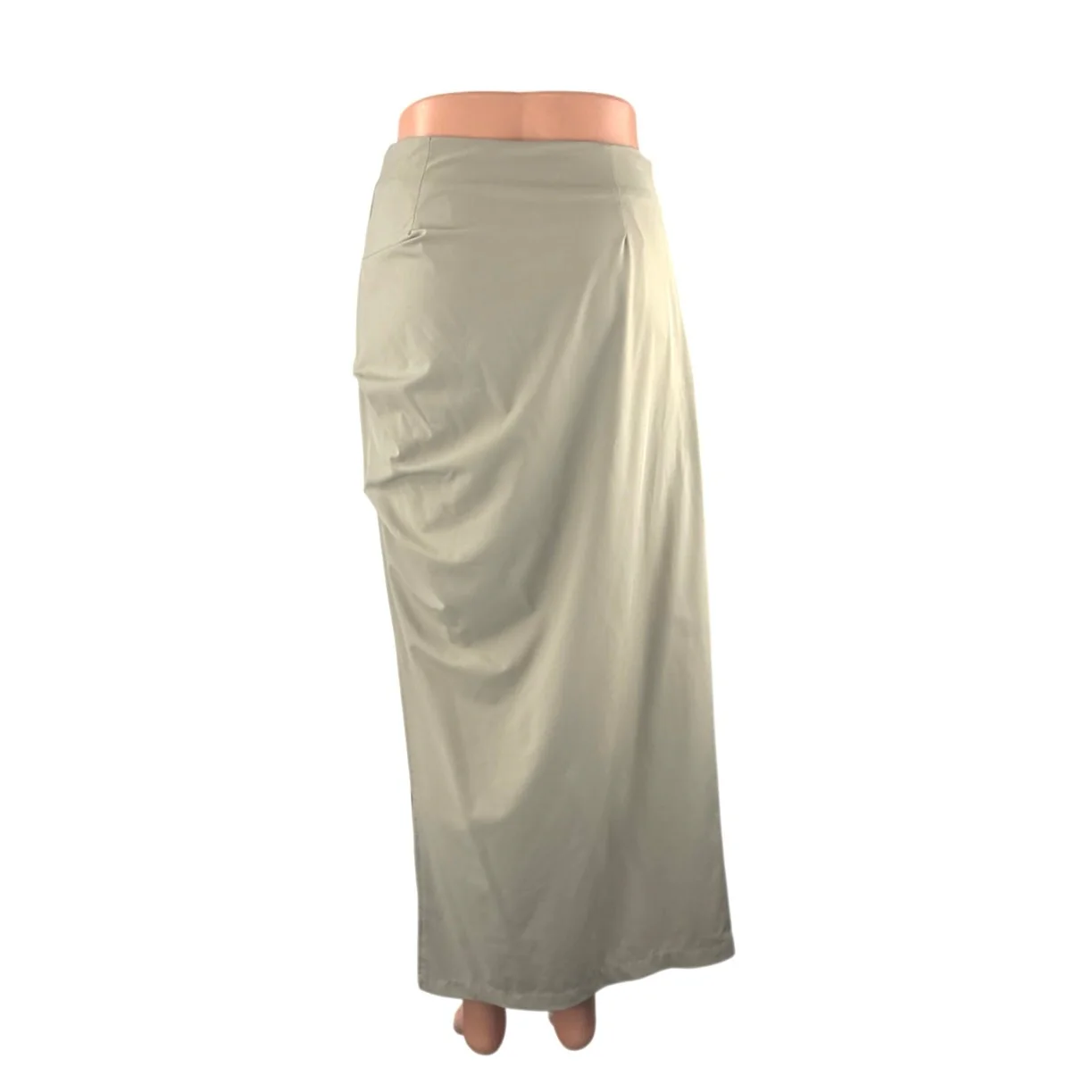 Chacha Women's Beige Taupe High Waisted Ruched Slit Pencil Maxi Skirt Size S - Image 3
