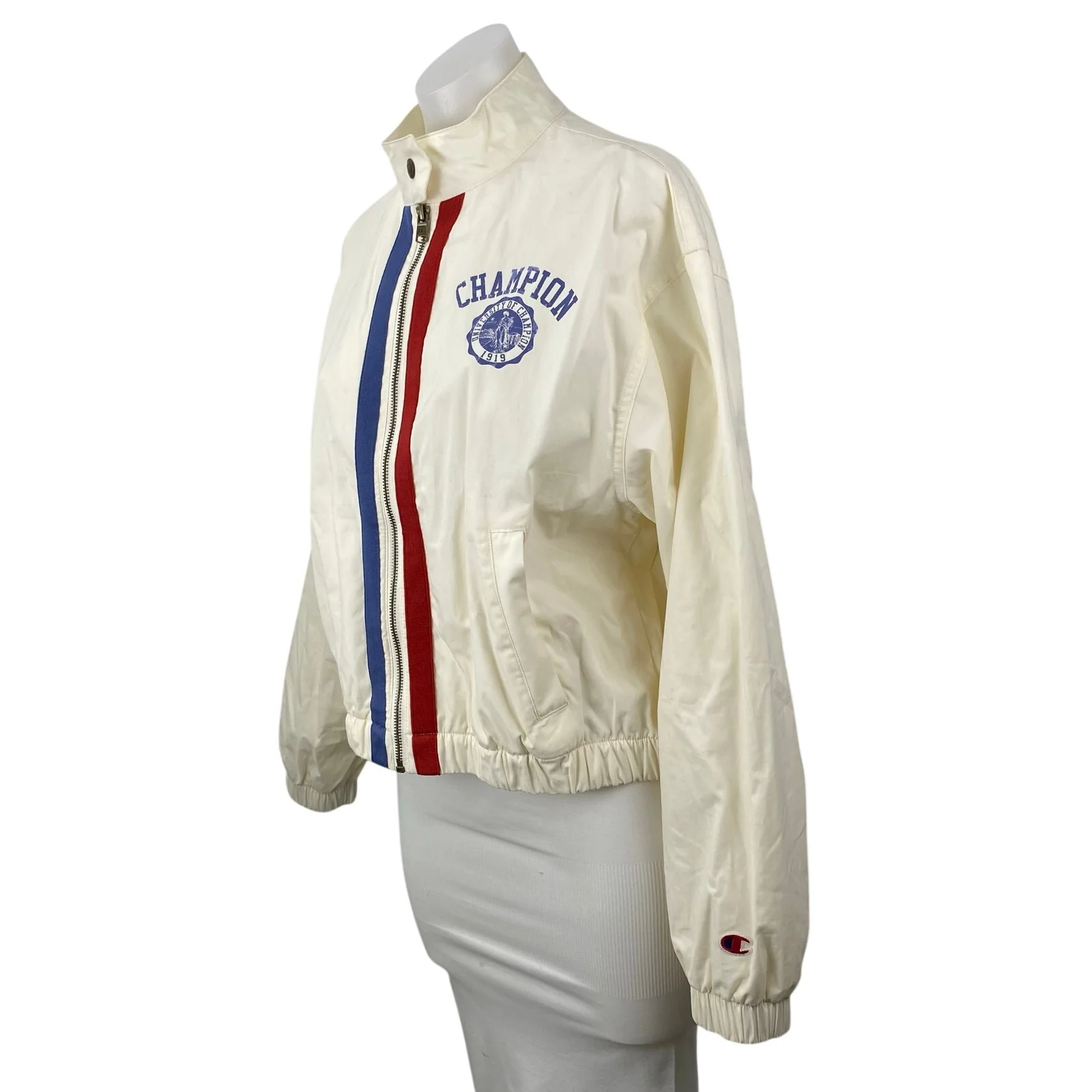 Champion Game Day Stripe Logo Long Sleeve Zip Windbreaker Athletic Jacket Top M - Image 2