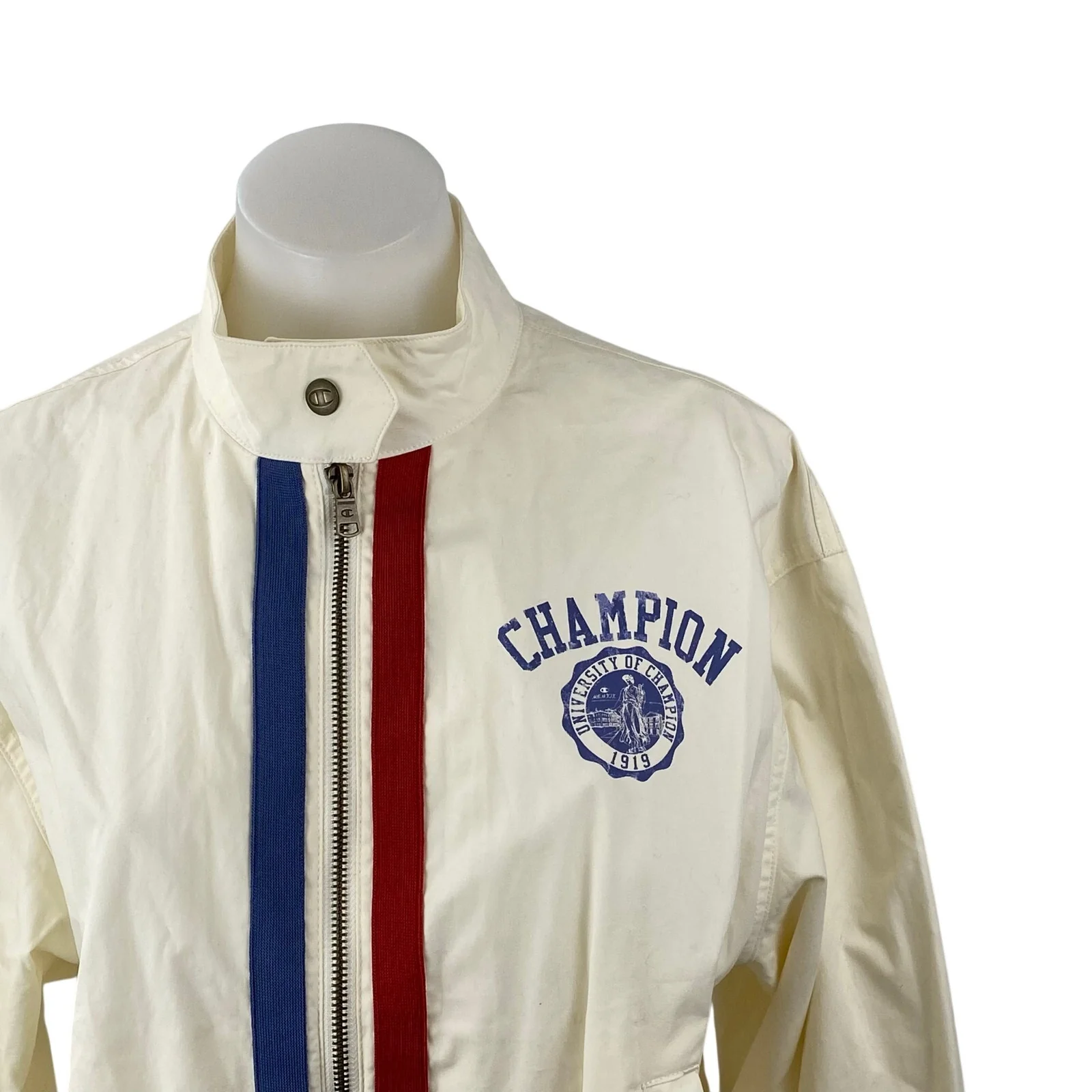 Champion Game Day Stripe Logo Long Sleeve Zip Windbreaker Athletic Jacket Top M - Image 3