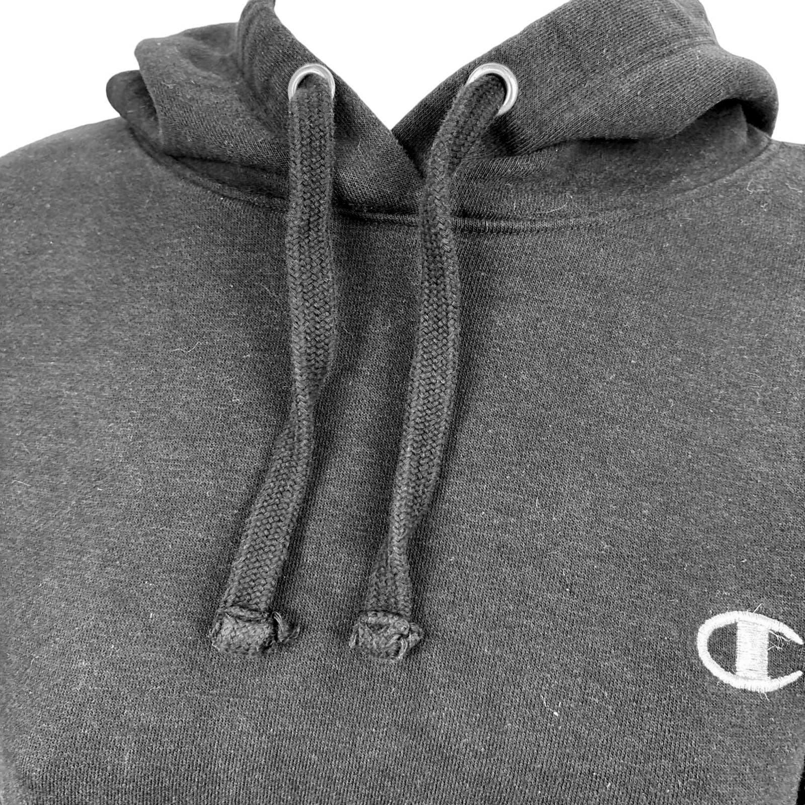 Champion Womens Black Cropped Distressed Long Sleeve Logo Hoodie Sweatshirt Sz L - Image 5