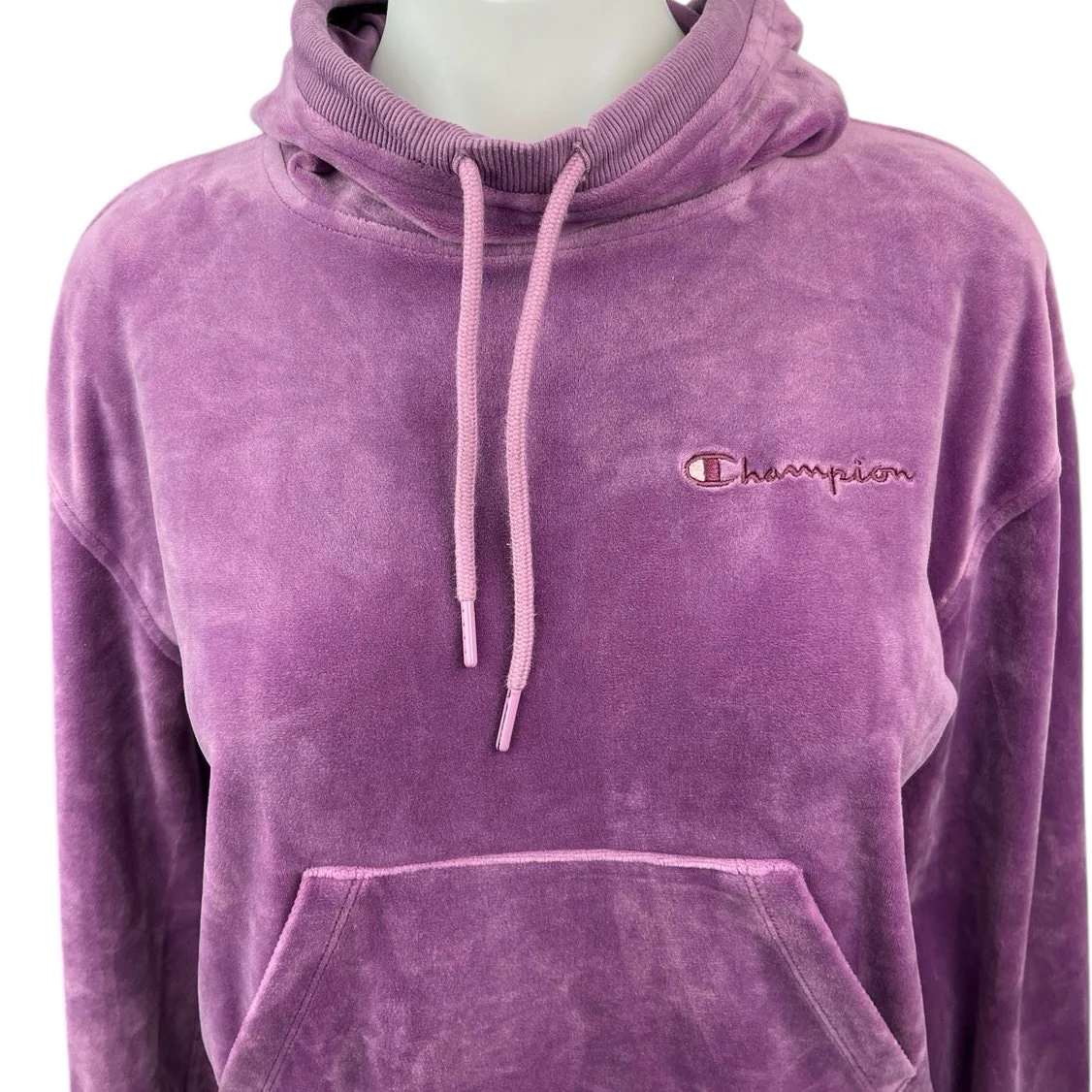 Champion Women's Purple Velour Velvet Hoodie Track Sweatshirt Sweater Top Sz XS - Image 3
