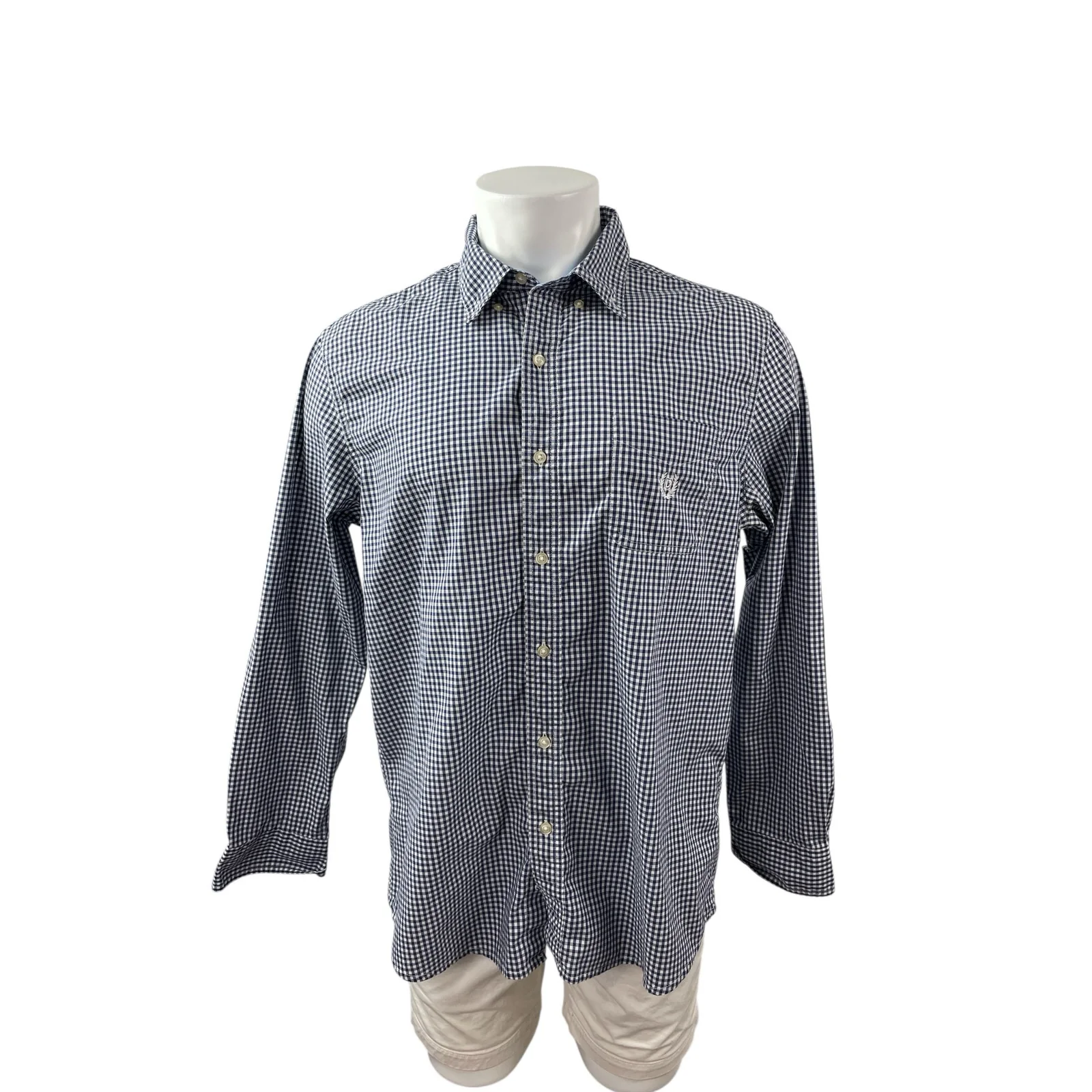 Chaps Men's Blue Gingham Checkered Long Sleeve Button Down Shirt Top Size L