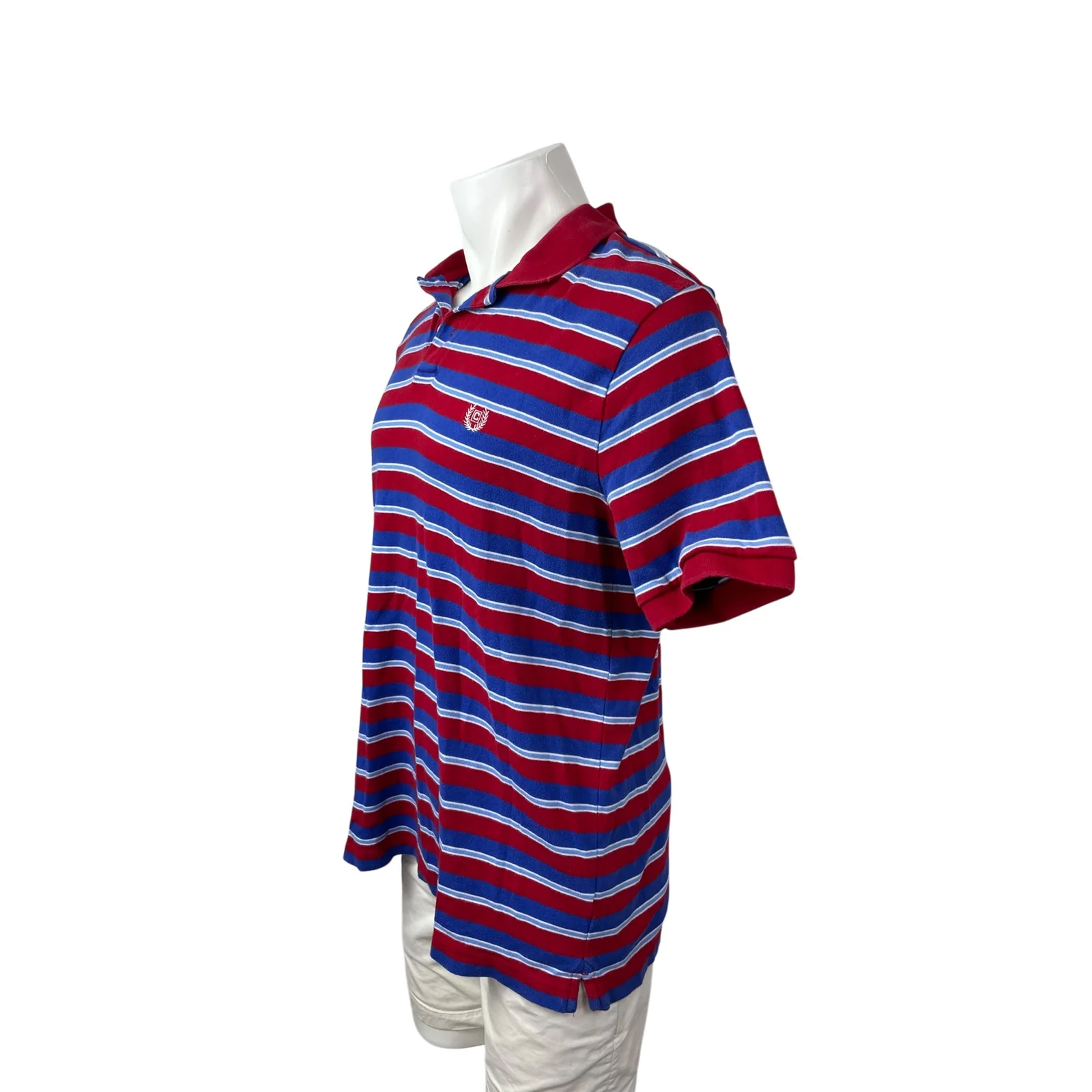 Chaps Men's Red Blue Striped Logo Short Sleeve Golf Casual Polo Shirt Top Size L - Image 2