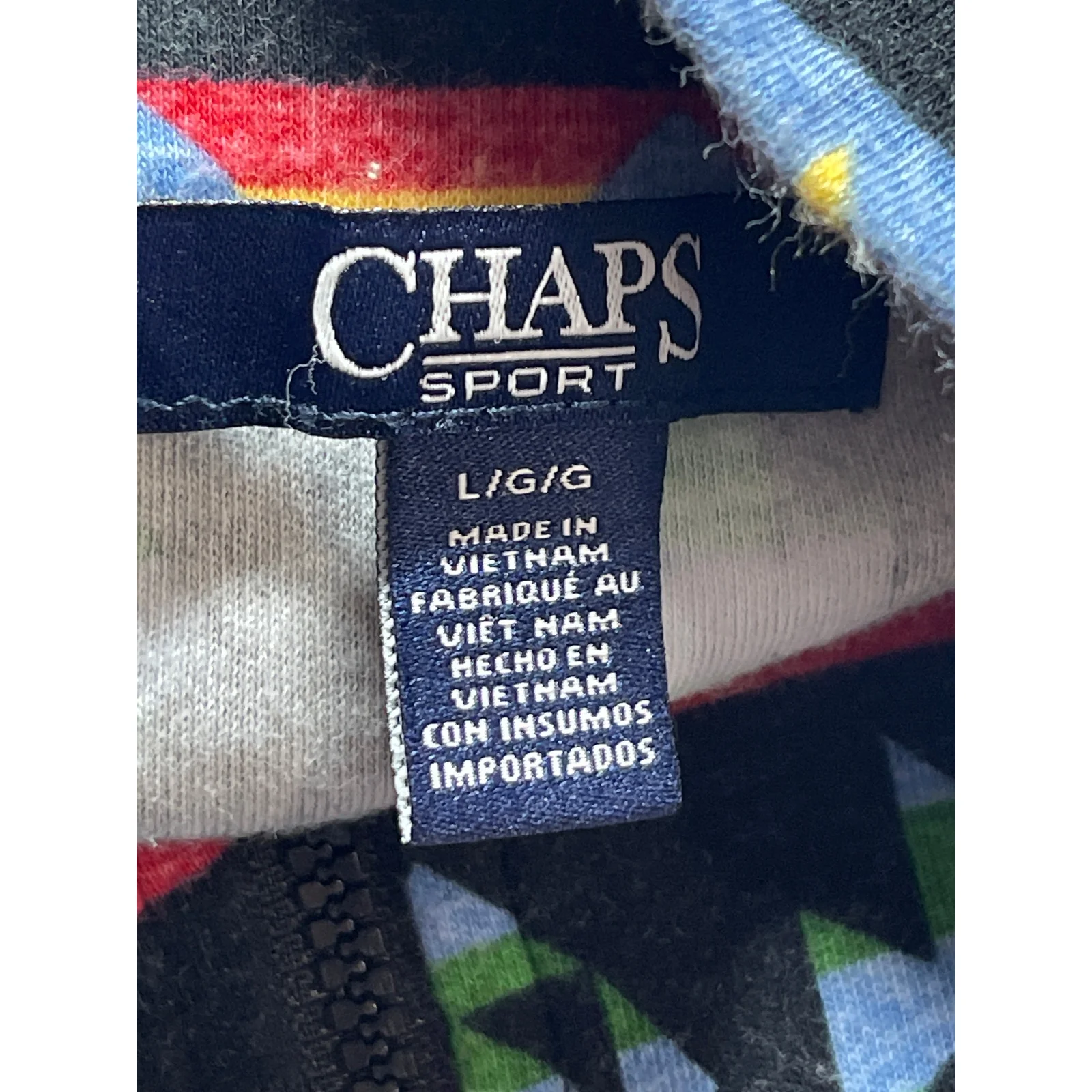 Chaps Sport Men's Blue Aztec Tribal Quarter Zip Long Sleeve Sweater Top Size L - Image 3