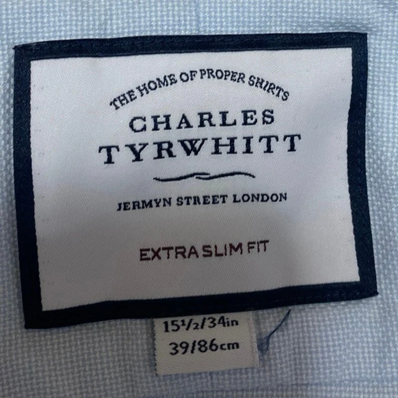 Charles Tyrwhitt Men's Blue Extra Slim Long Sleeve Button Down Shirt Top 15.5/L - Image 3