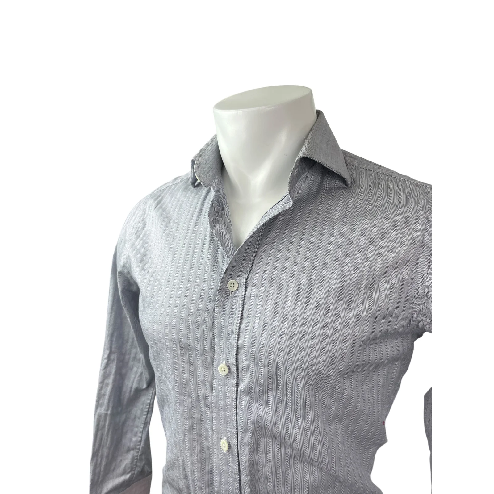 Charles Tyrwhitt Men's Gray Striped Long Sleeve Button Down Shirt Top Size S - Image 3