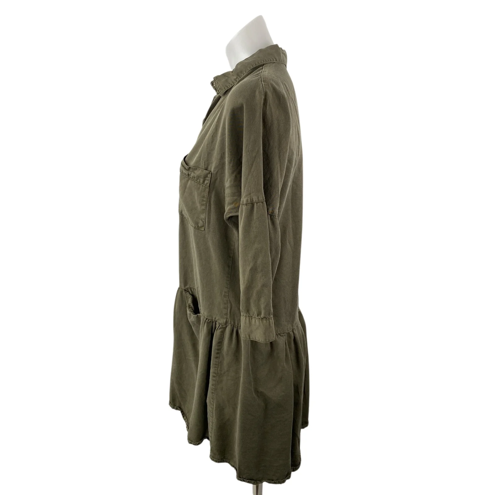 Charlie Paige Women's Olive Green 3/4 Sleeve Button Down Mini Shirt Dress Sz S - Image 4