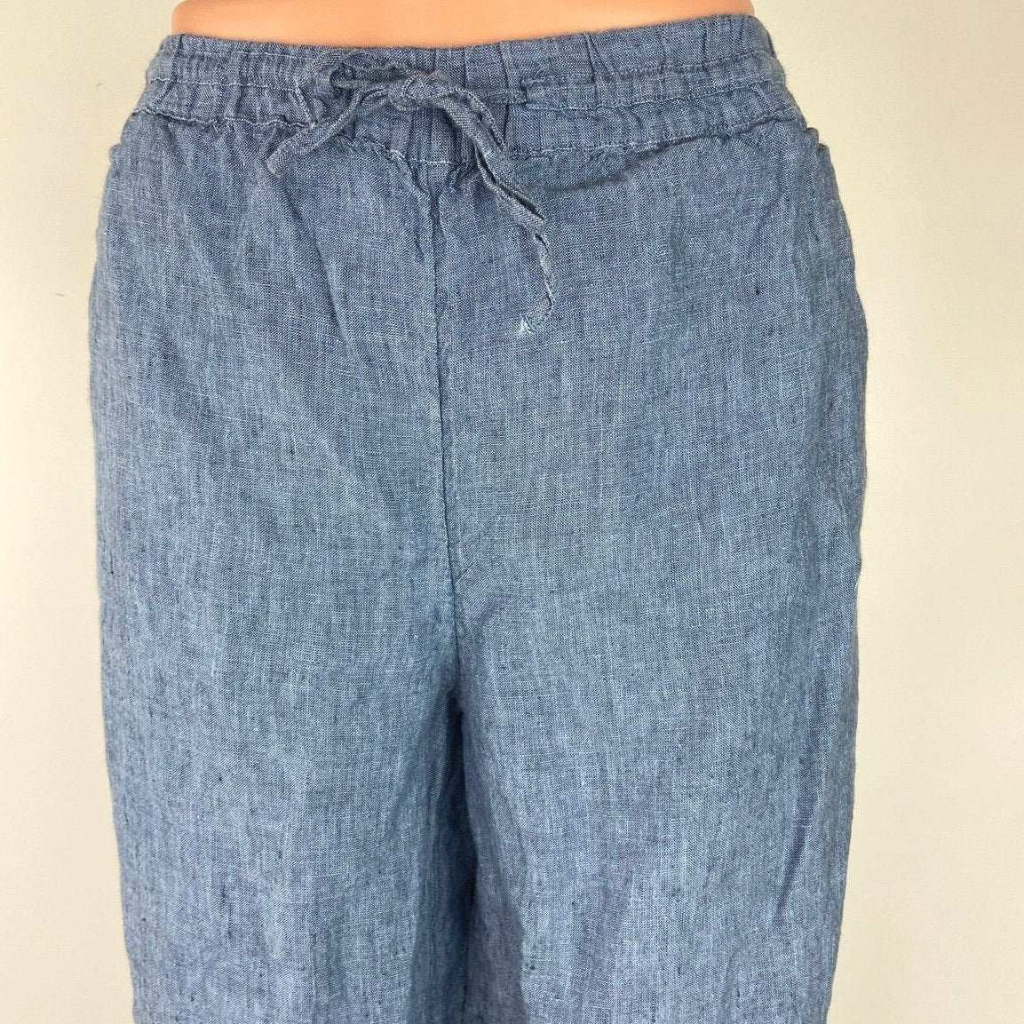 Charter Club Blue 100% Linen Straight Leg Drawstring Pockets Trouser Pants Sz L - Image 4