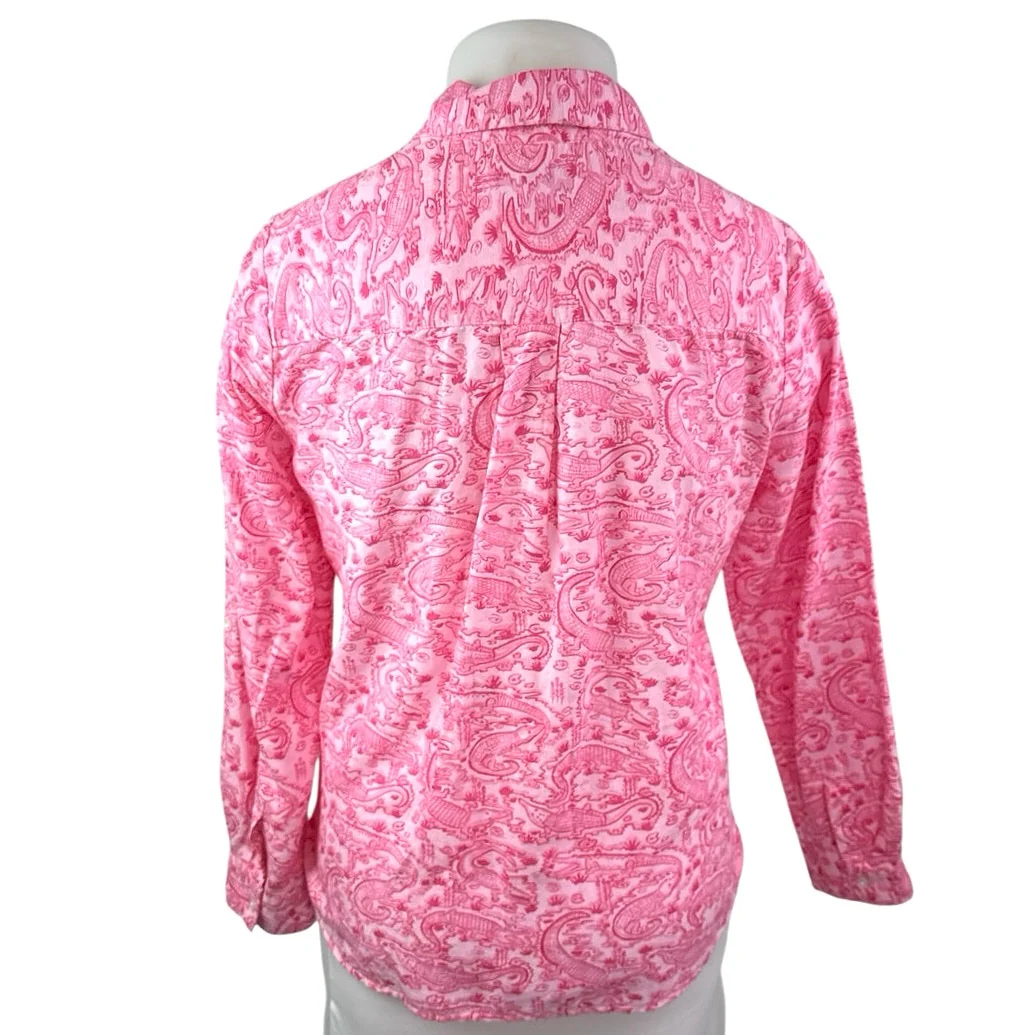 Charter Club Pink Linen Alligator Print Long Sleeve Button Up Shirt Blouse Top L - Image 2