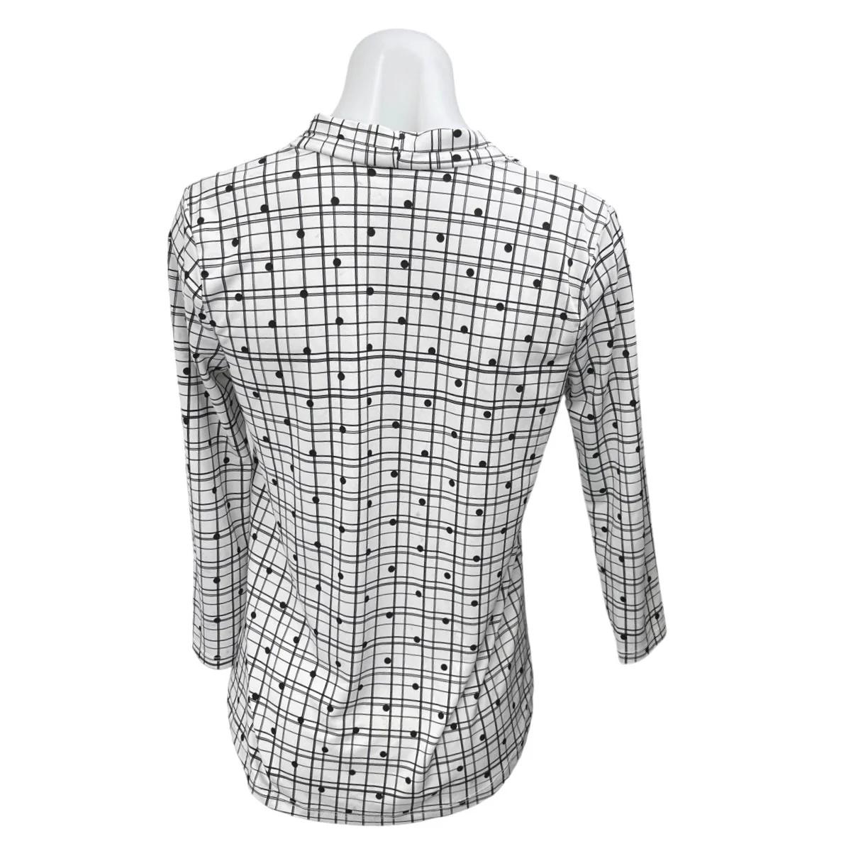 Charter Club White Black Plaid Polka Dots Long Sleeve Button Down Shirt Top Sz S - Image 2