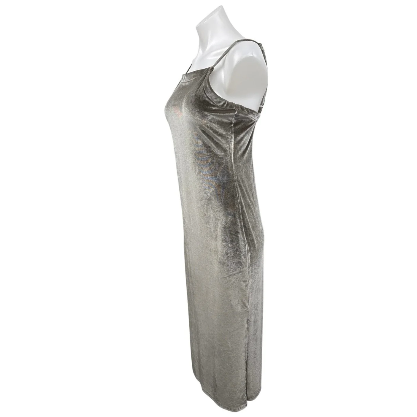 Chaser Gray Velvet Velour Sleeveless Cami Camisole Midi Bodycon Tank Dress Sz M - Image 2