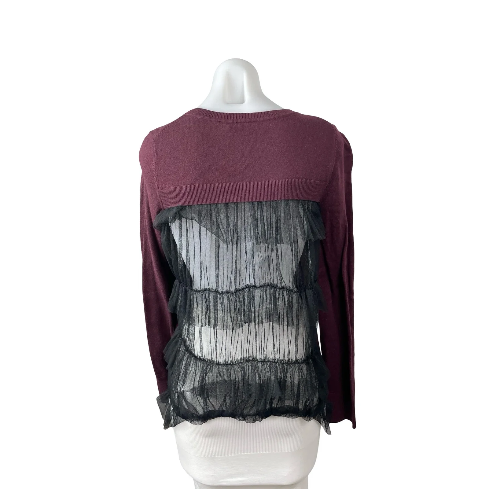 Chelsea 28 Red Maroon Sheer Mesh Back Ruffle Long Sleeve Sweatshirt Top Size M - Image 2