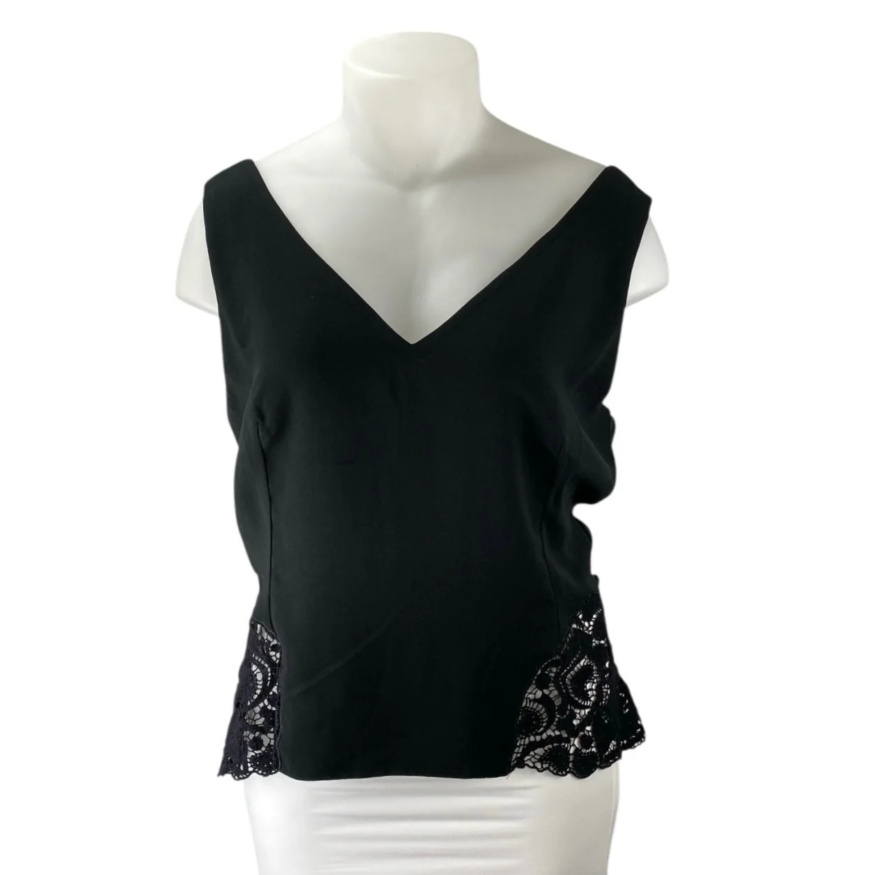 Chelsea 28 Women's Black Sleeveless Lace Inset V-neck Crop Blouse Tank Top Sz XL