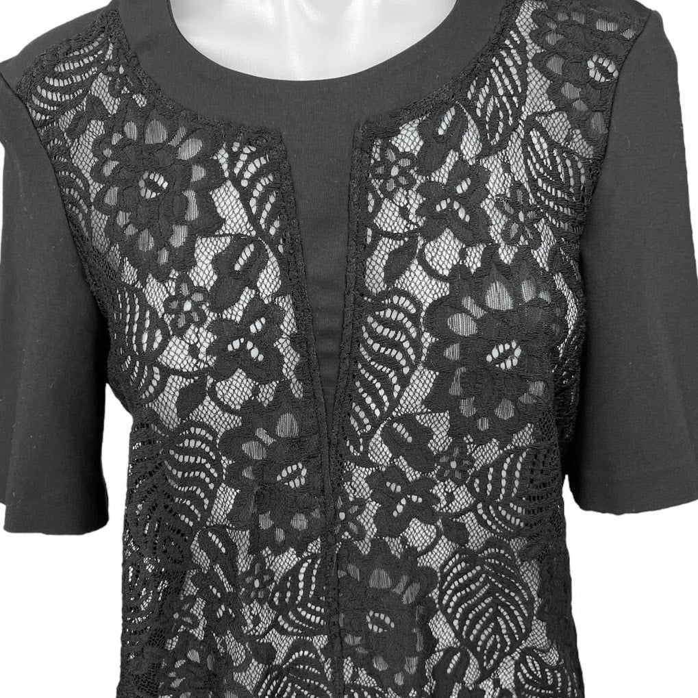 Chelsea28 Women's Black Floral Lace Short Sleeve Sheer See Trough Blouse Top M - Image 3