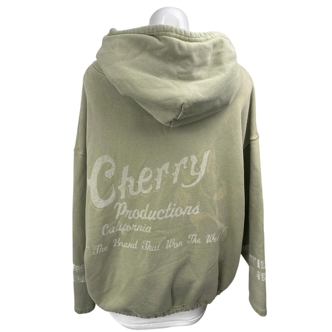 Cherry LA Green Striped Logo Print Cotton Hooded Hoodie Sweatshirt Top Size XL - Image 2