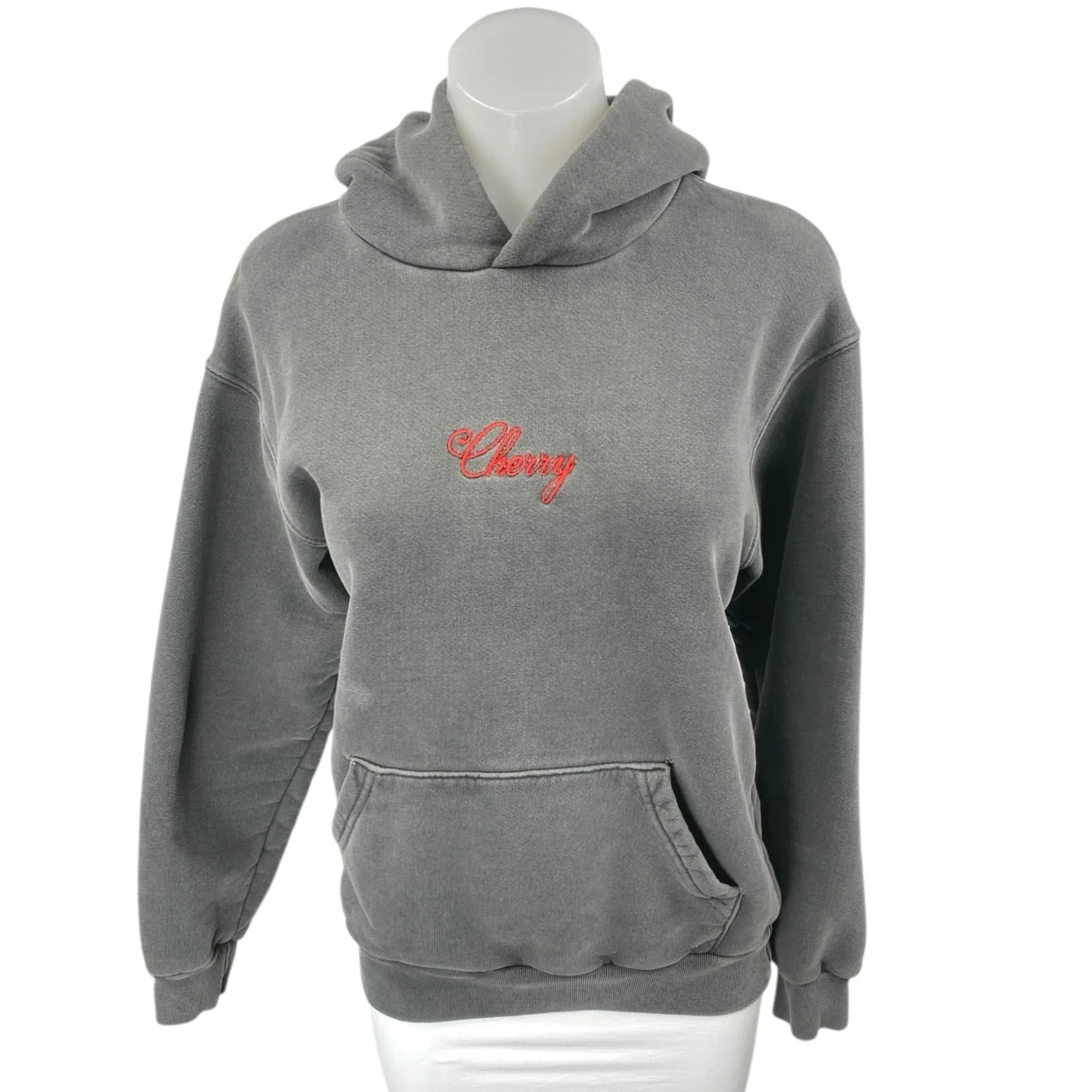 Cherry Women's Gray Embroidered Logo Hoodie Hooded Pocket Sweatshirt Top Size S