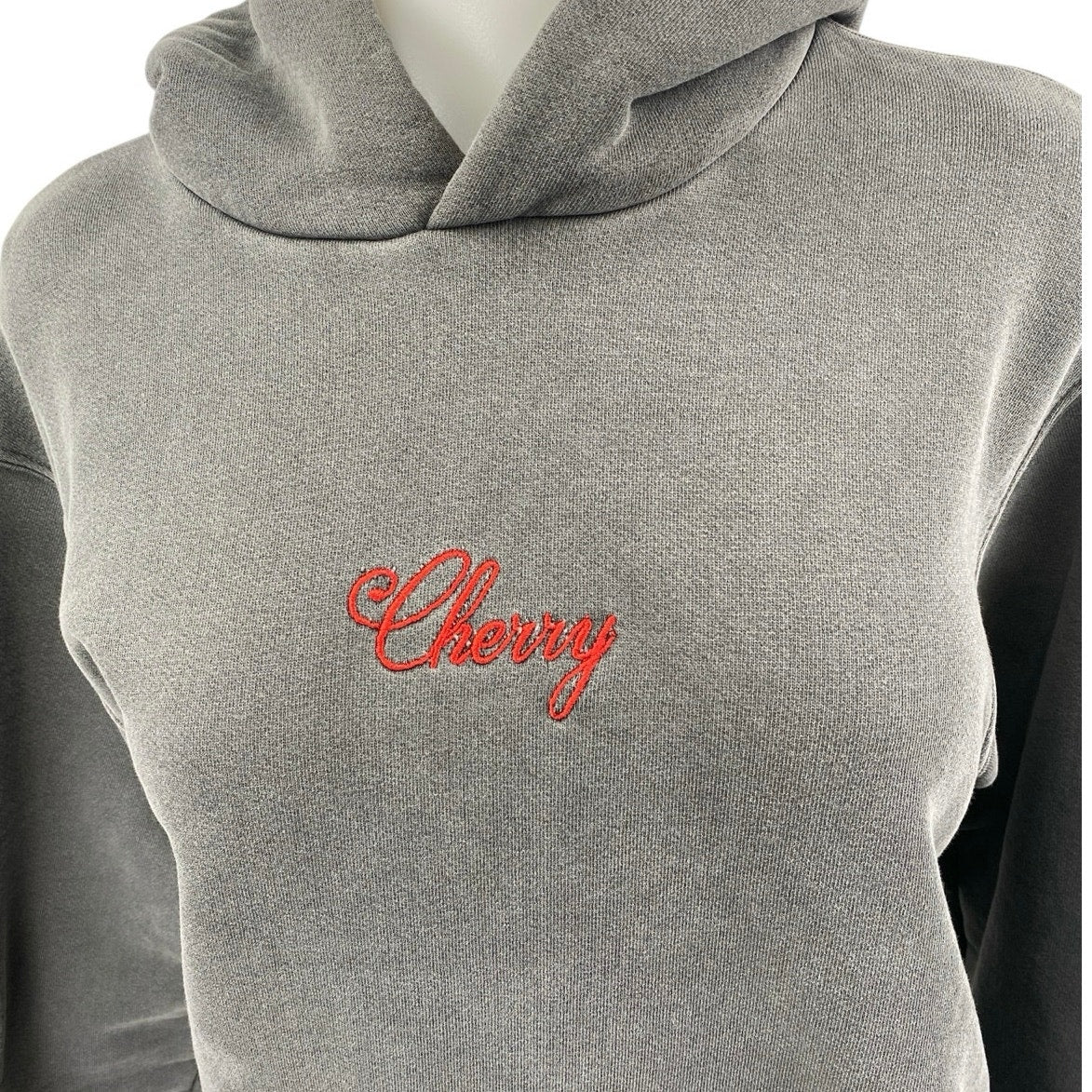 Cherry Women's Gray Embroidered Logo Hoodie Hooded Pocket Sweatshirt Top Size S - Image 3