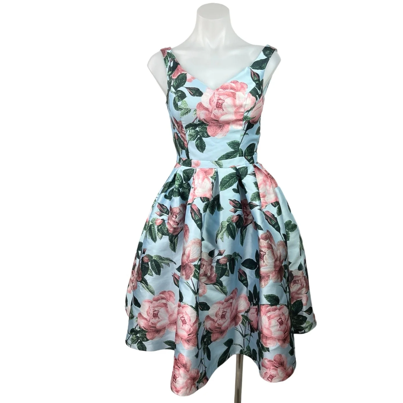 Chi Chi London Womens Floral Print V-Neck Sleeveless Fit & Flare Mini Dress Sz 2