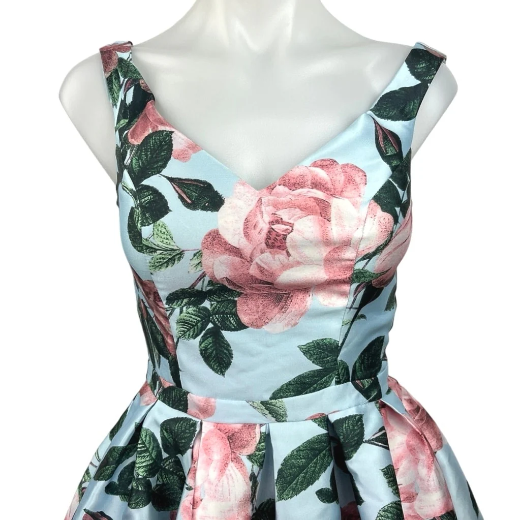Chi Chi London Womens Floral Print V-Neck Sleeveless Fit & Flare Mini Dress Sz 2 - Image 3
