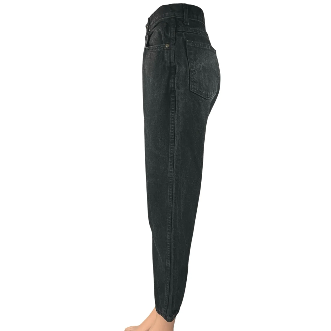 Chic Women's Black High Waisted Tapered Mom Zipper Casual Denim Jeans Size S - Image 2