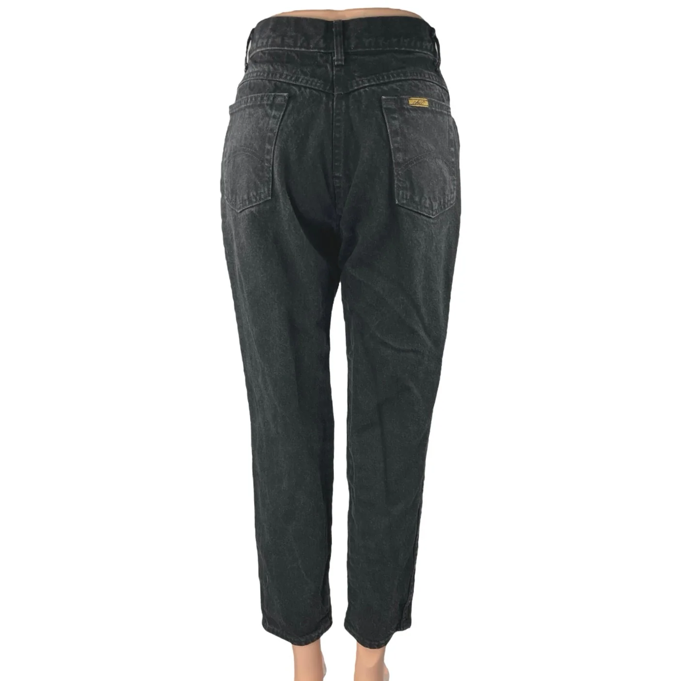 Chic Women's Black High Waisted Tapered Mom Zipper Casual Denim Jeans Size S - Image 3
