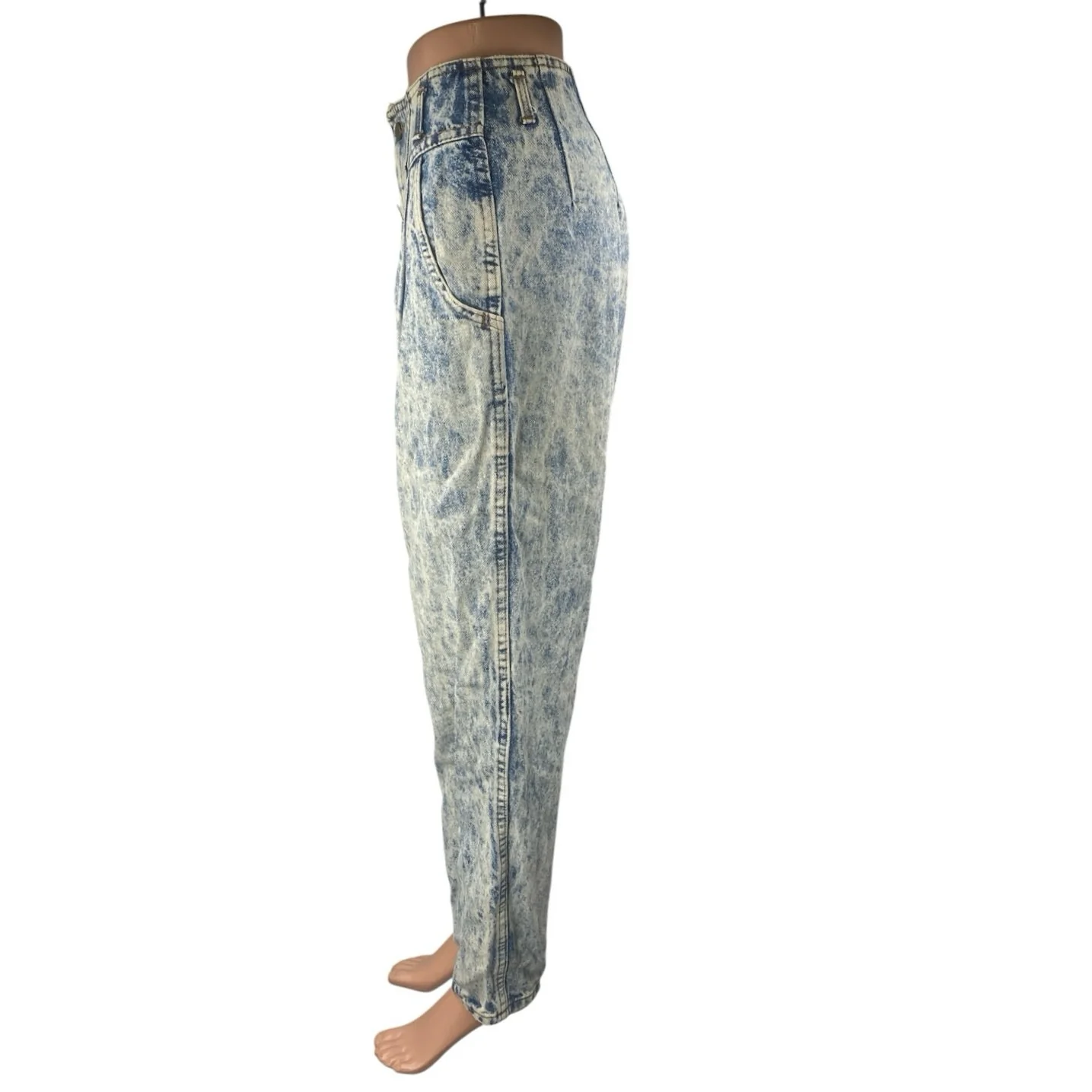 Chic Women's Blue Acid Wash High Waisted Pleated Tapered Denim Jeans Size 27 - Image 2