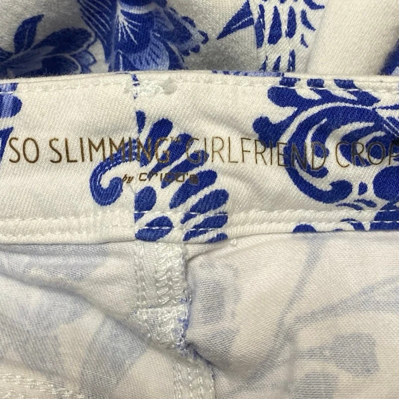 Chico's So Slimming Girlfriend Crop Blue White Paisley Floral Denim Jeans Size 0 - Image 6