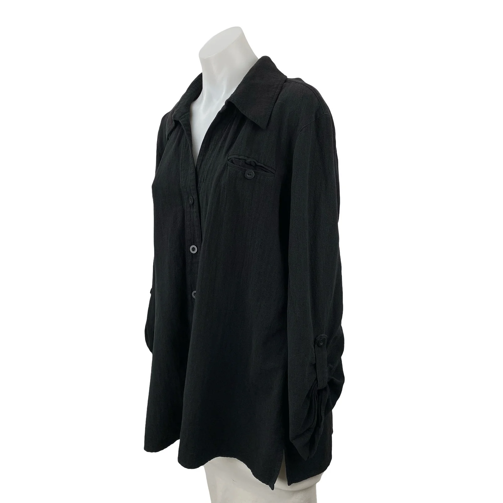 Chico's Women's Black Roll Tab Long Sleeve Pocket Button Down Shirt Top Size 3 - Image 2