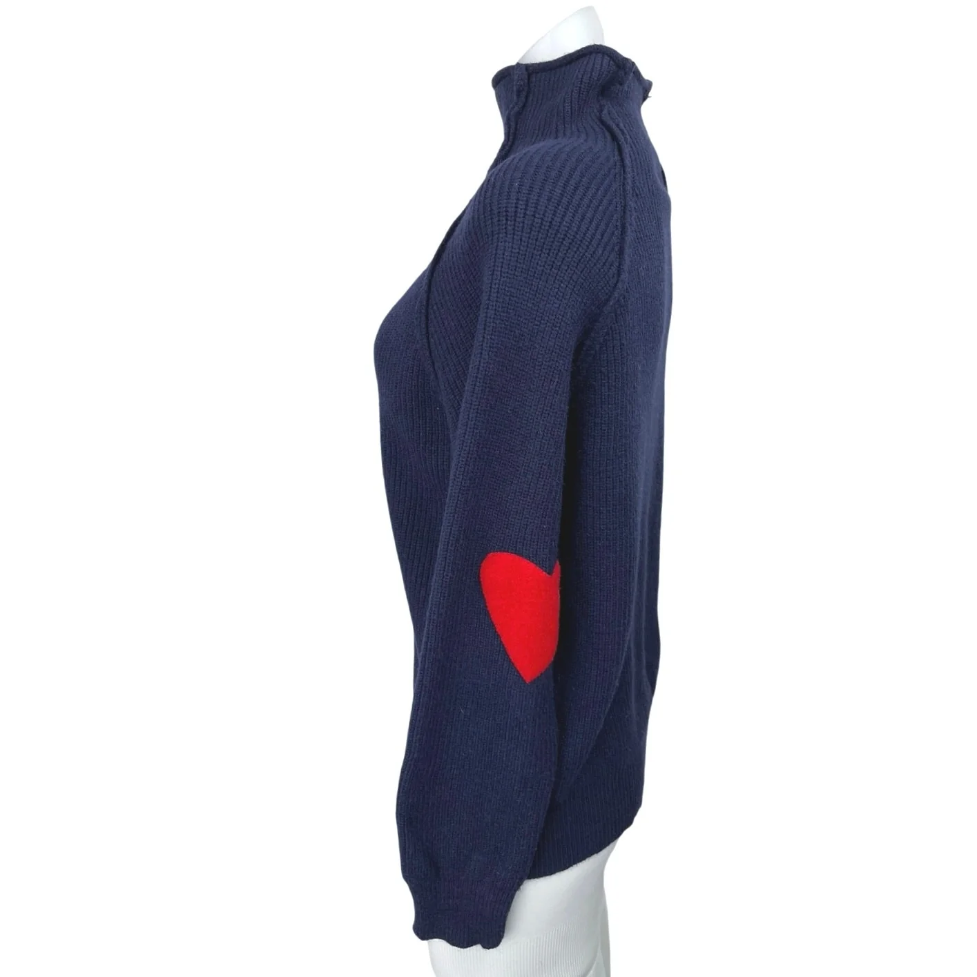 Chicwish Blue Ribbed Turtleneck Long Sleeve Heart Patched Pullover Sweater Top M - Image 2