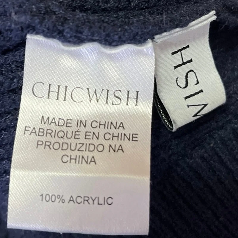 Chicwish Blue Ribbed Turtleneck Long Sleeve Heart Patched Pullover Sweater Top M - Image 5