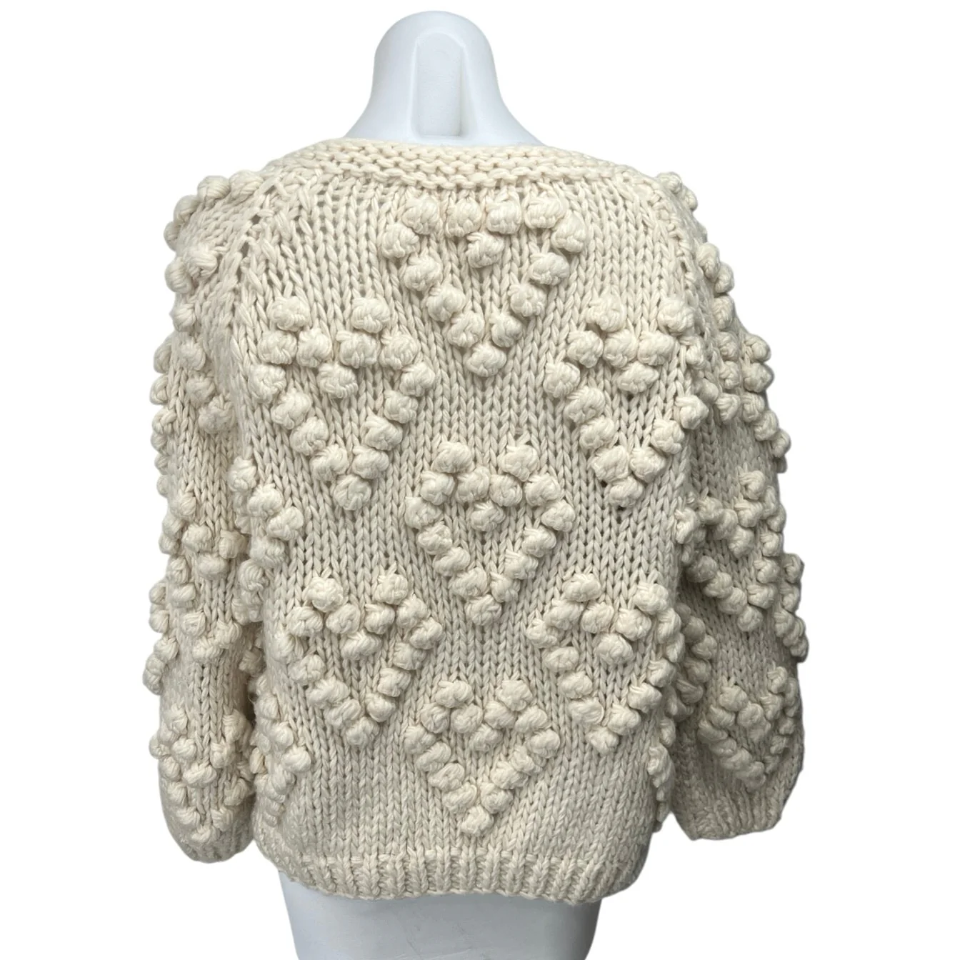 Chicwish Knit Your Love Ivory Heart Shape Pompoms Chunky Knit Cardigan Sweater S - Image 2