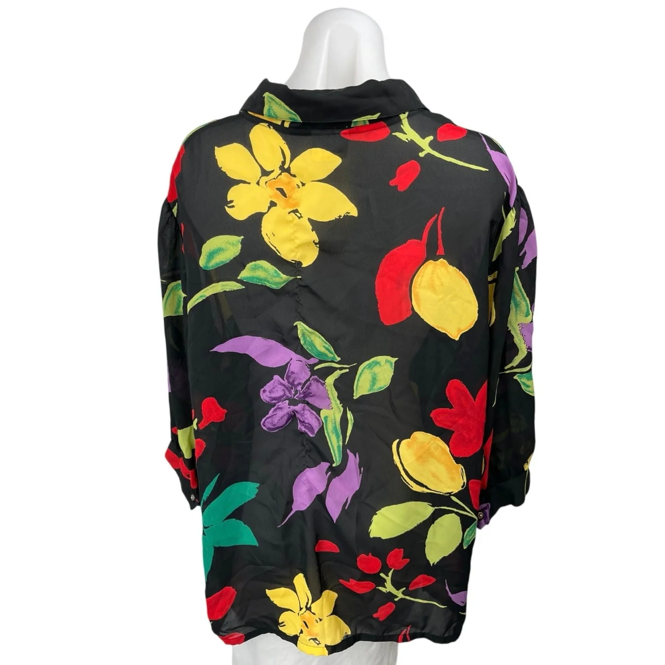 Chris B Black Multicolor Floral Retro Long Sleeve Button Down Shirt Top Size L - Image 2