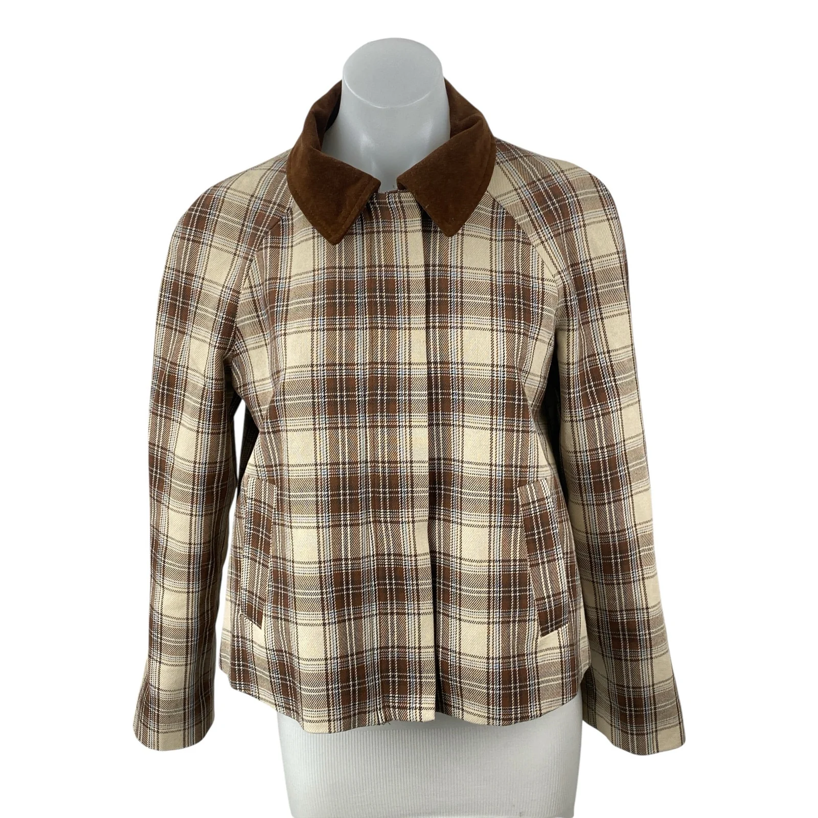 Christian Lacroix Plaid Check Collared Long Sleeve Shacket Crop Coat Jacket Sz 2