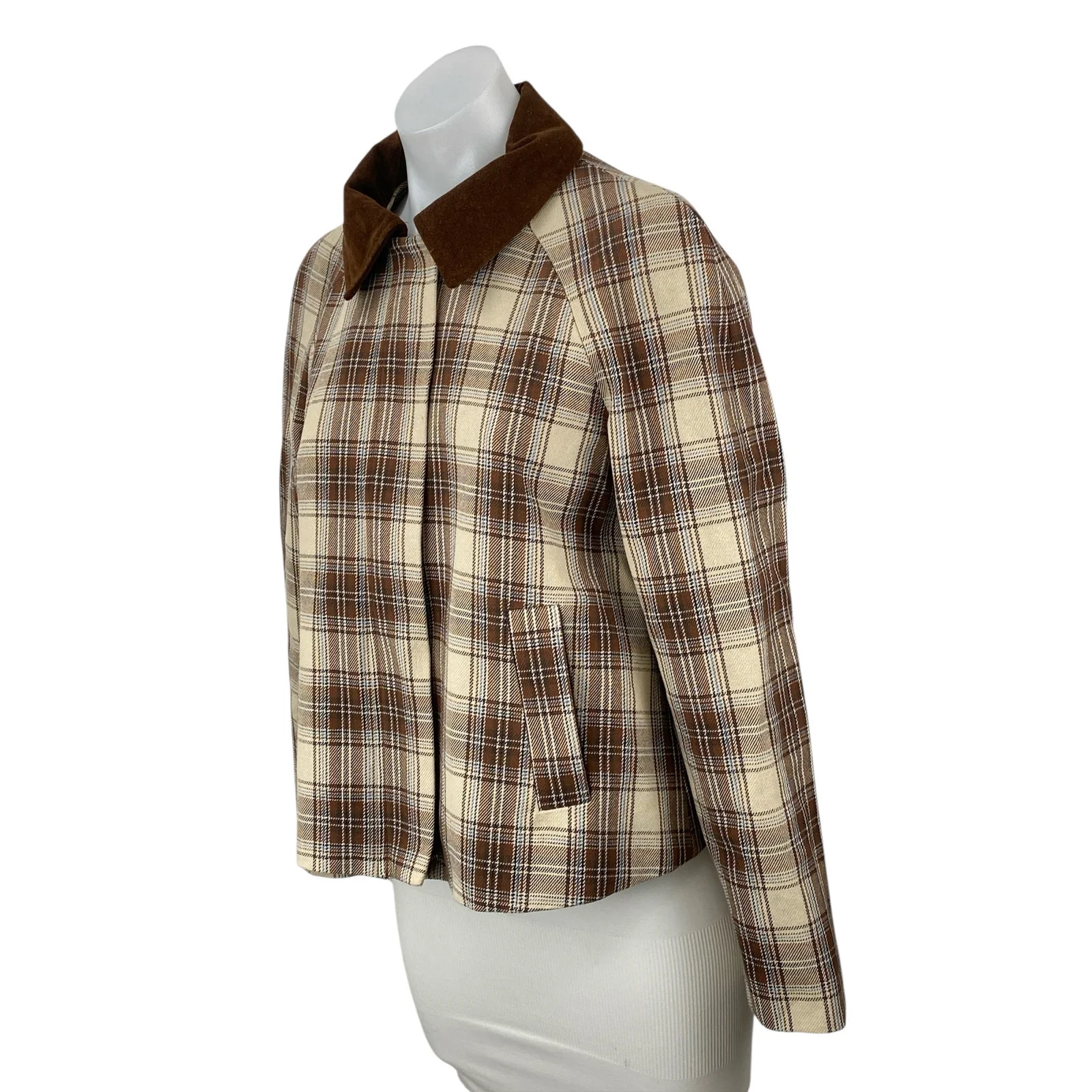 Christian Lacroix Plaid Check Collared Long Sleeve Shacket Crop Coat Jacket Sz 2 - Image 3