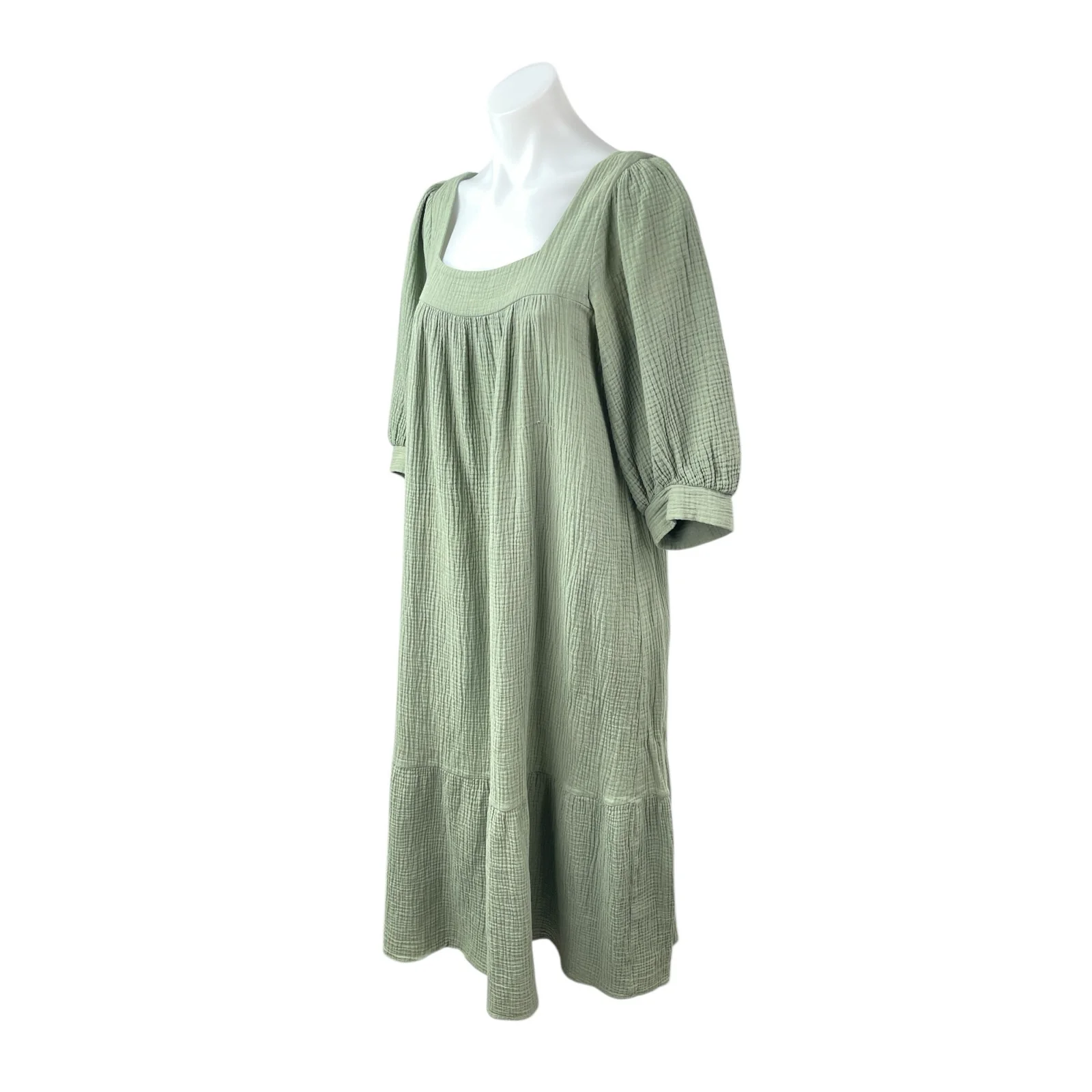 Christy Dawn Bianca Green Half Sleeve Gauze Drop Waist Babydoll Midi Dress Sz M - Image 3