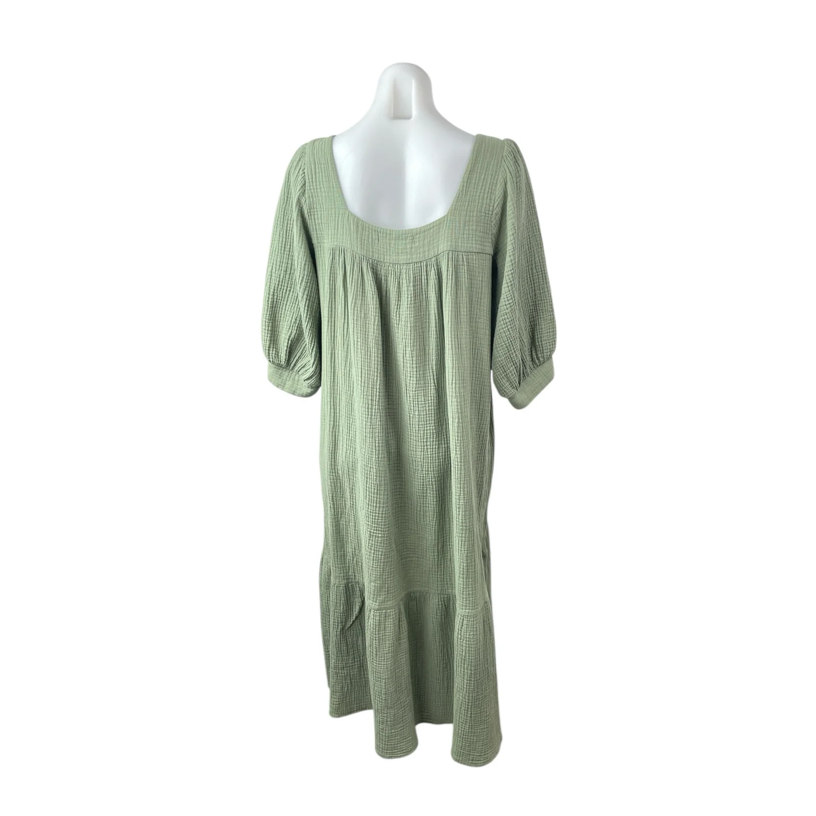 Christy Dawn Bianca Green Half Sleeve Gauze Drop Waist Babydoll Midi Dress Sz M - Image 4