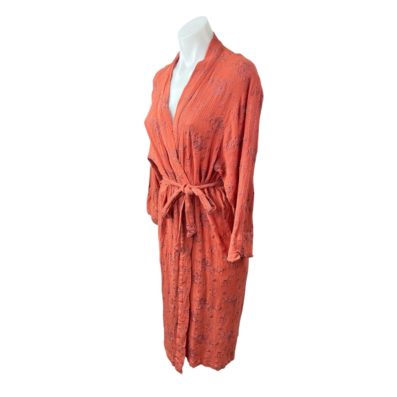 Christy Dawn Floral Embroidered Tie Waist Cover Up Kimono Cover Up Wrap Robe S/M - Image 3
