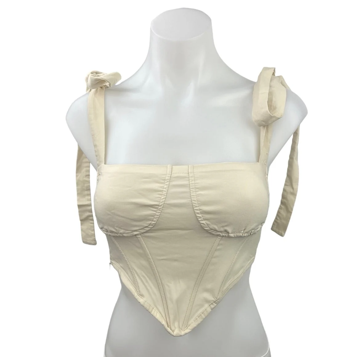 Cider Cream Bow Straps Y2K Style Square Neck Bustier Cropped Corset Tank Top S