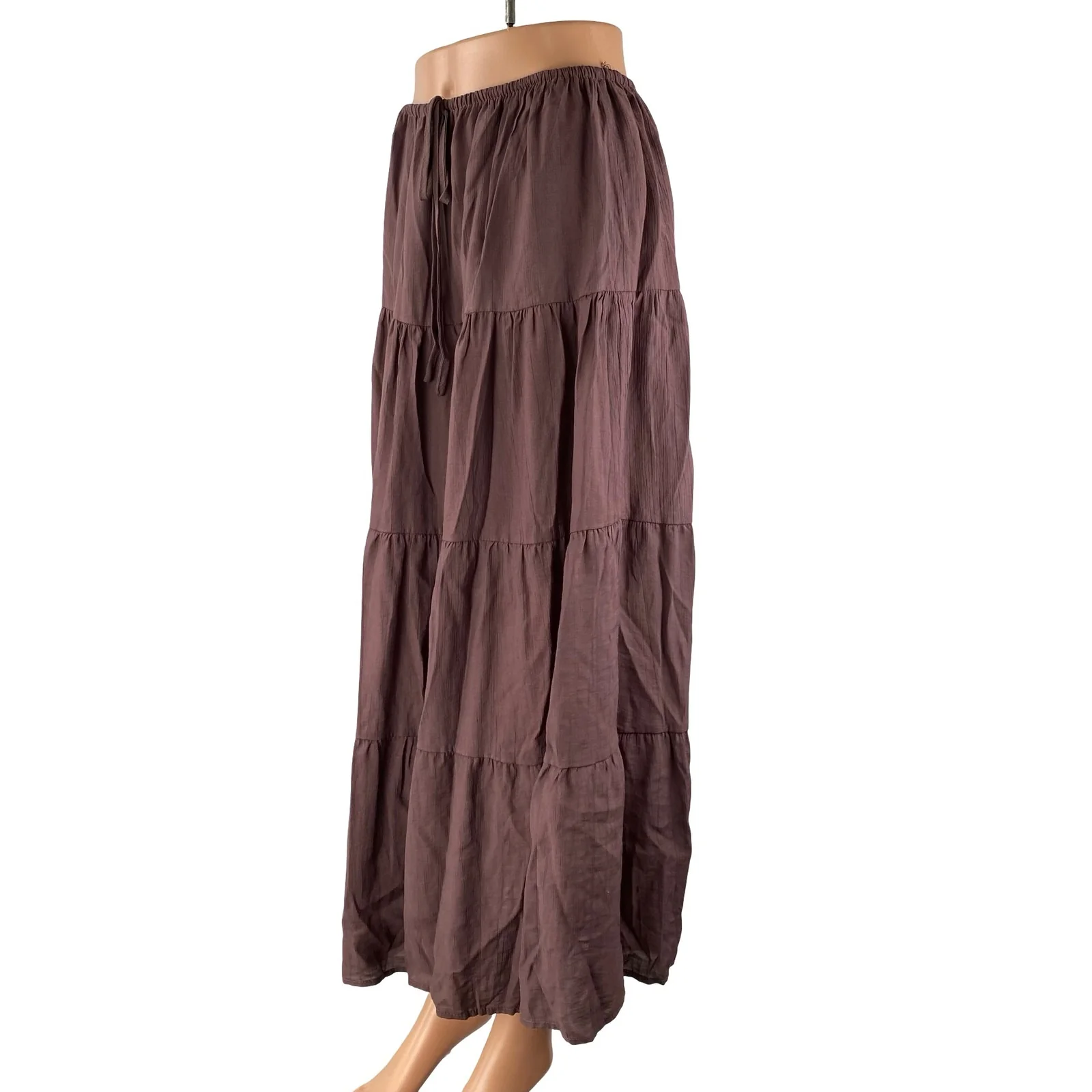 Cider Rhythm Classic Womens Brown Tiered Elastic Waist Maxi Flare A-Line Skirt S - Image 2