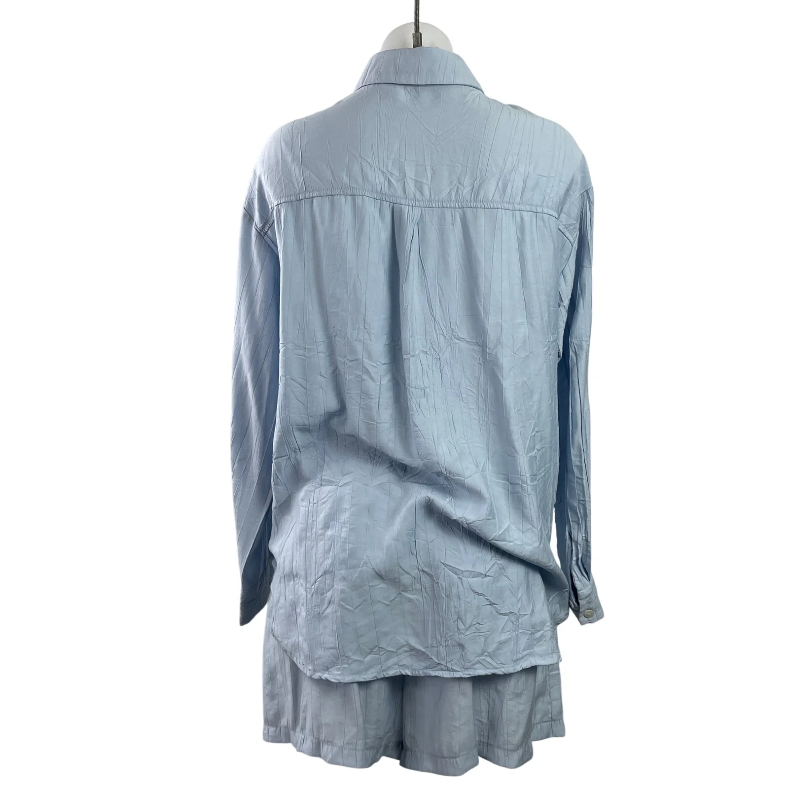 Cider Womens Blue Crinkled Long Sleeve Button Down Shirt & Shorts Set Size XXS - Image 3