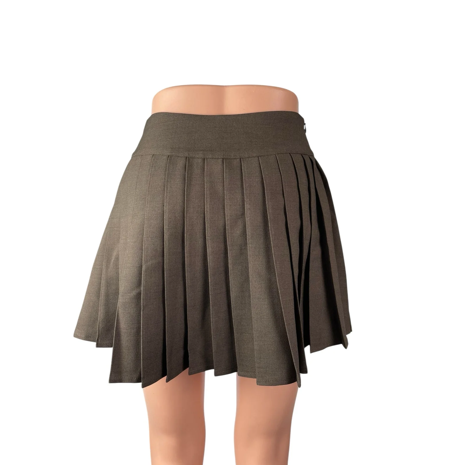 Cider Women's Brown Buckle Pleated High Waist Mini Skater Flare A-Line Skirt XS - Image 3