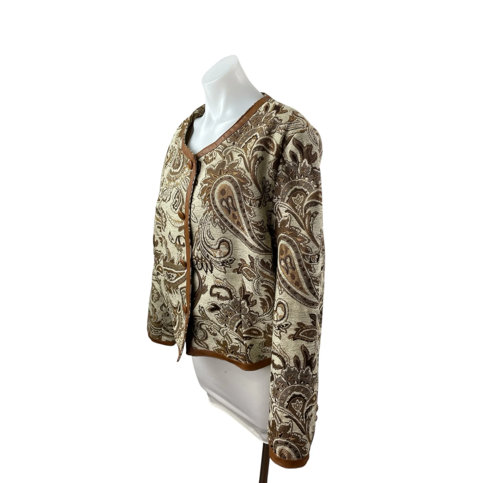 Cider Womens Brown Paisley Floral Jacquard Long Sleeve Button Up Jacket Size 2XL - Image 2