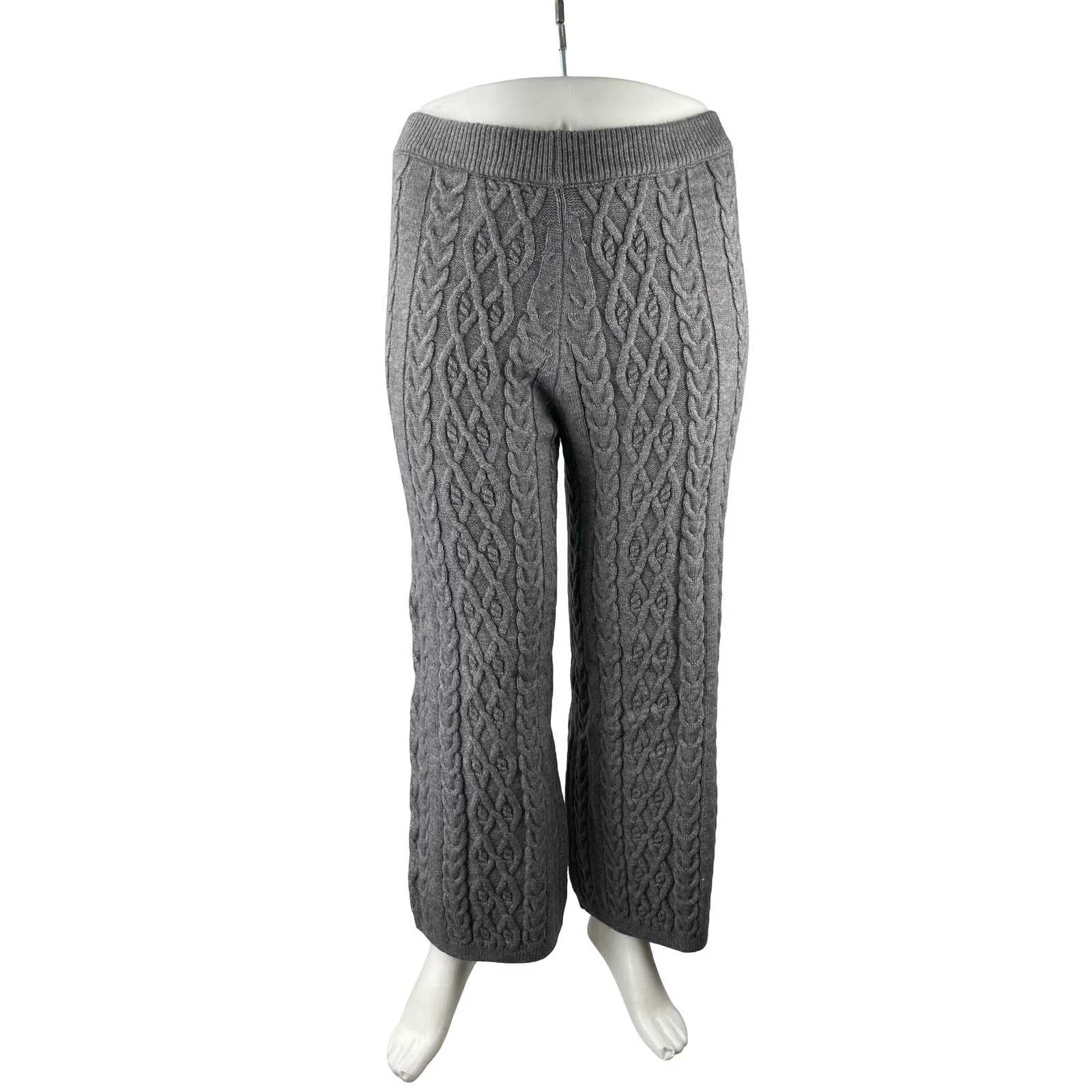 Cider Women's Gray Cable Knit Wide Leg Sweater Lounge Trousers Pants Size 0XL