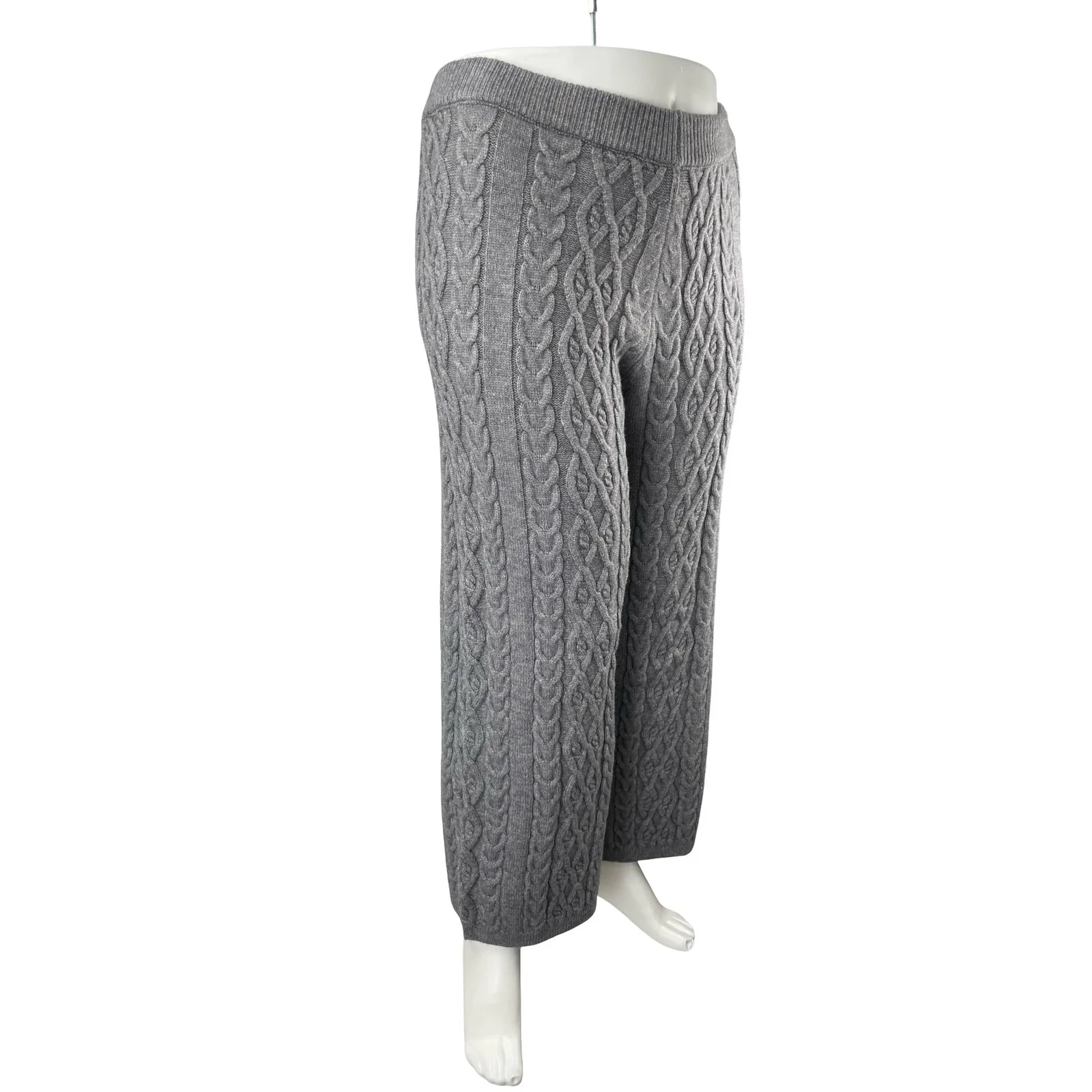Cider Women's Gray Cable Knit Wide Leg Sweater Lounge Trousers Pants Size 0XL - Image 4