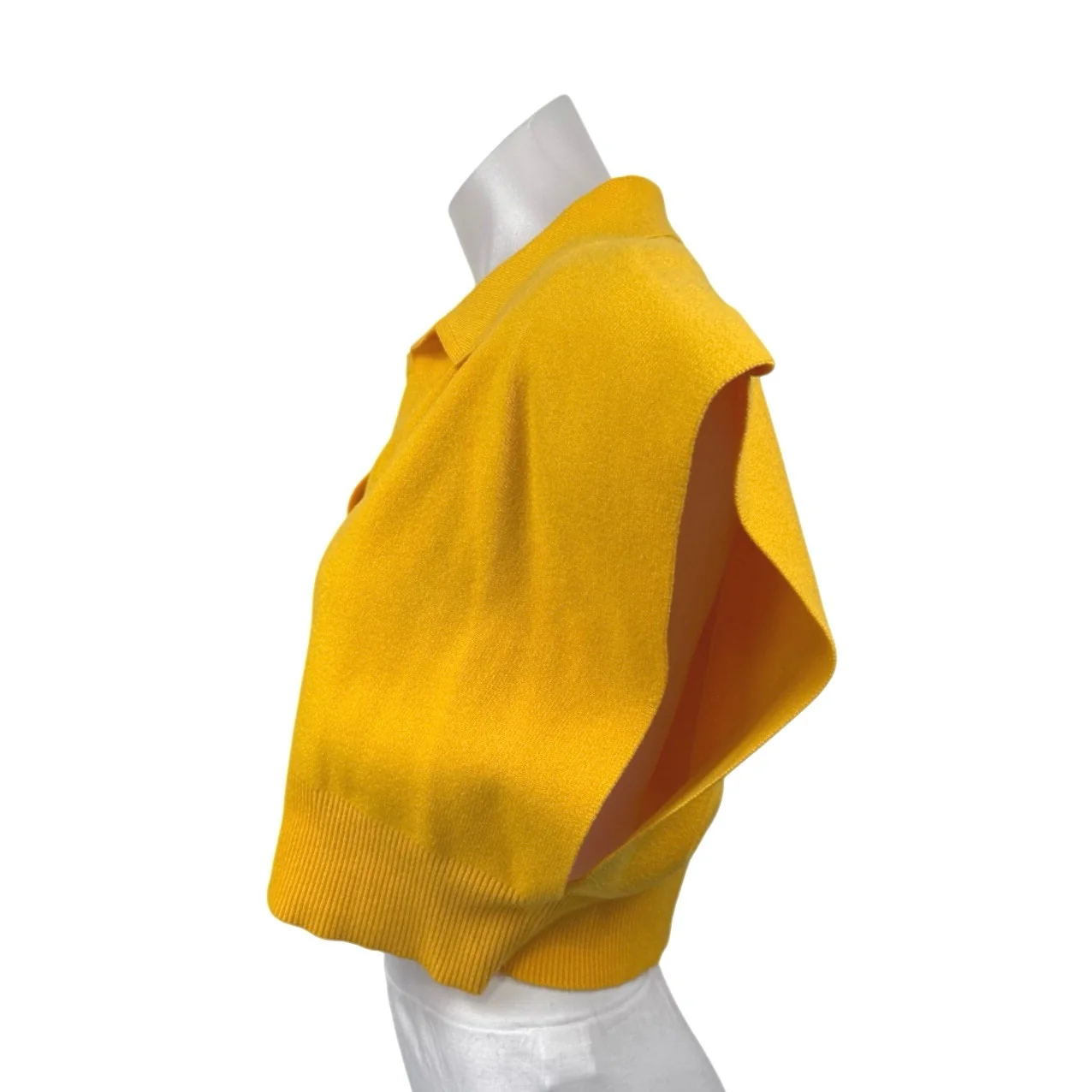 Cider Women's Yellow Collared Polo Short Sleeve Knit Cropped Sweater Top Size L - Image 2