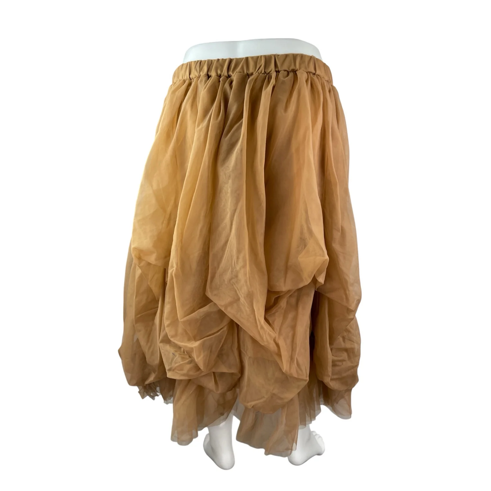 Cider Yellow Beige Voluminous Tulle Mesh Ruffle Pleated A Line Midi Skirt Sz 3XL - Image 5