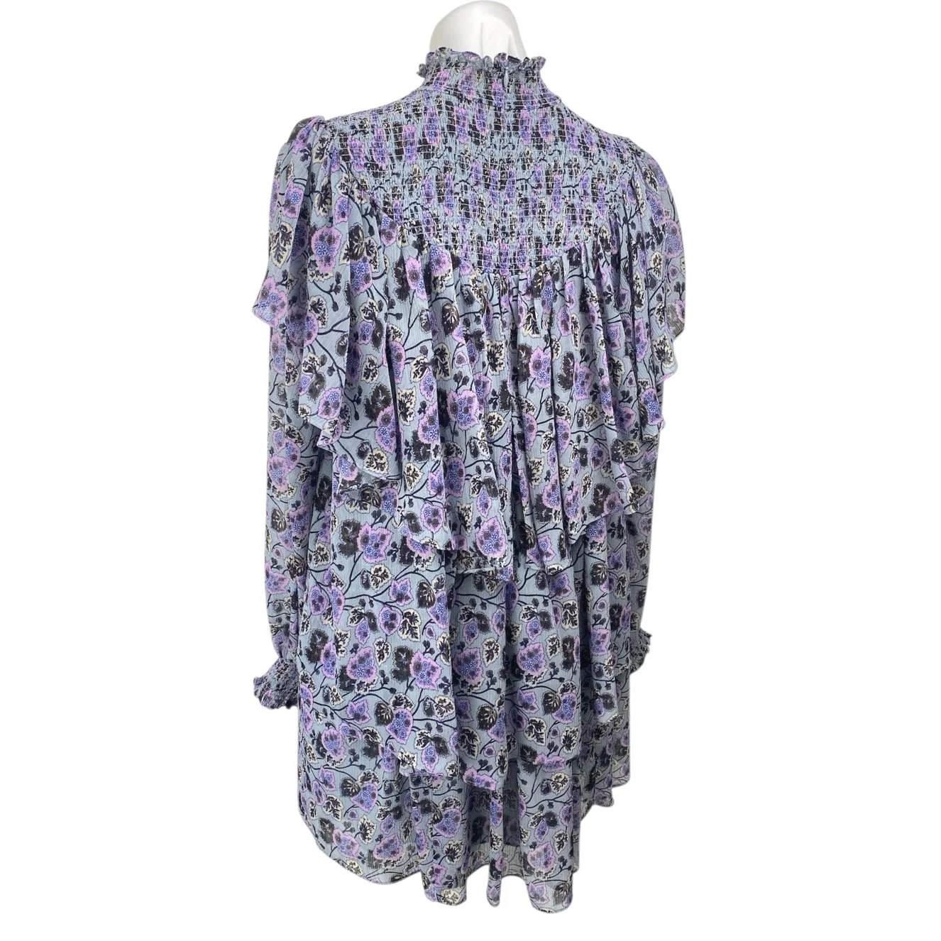 Cinq A Sept Drew Georgette Purple Floral Ruffle Tiered Long Sleeve Mini Dress 10 - Image 2